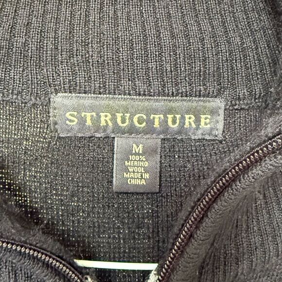 Structure Men’s Black Sweater. 100% Merino Wool. Size L. 1/4 zip. - Picture 2 of 5